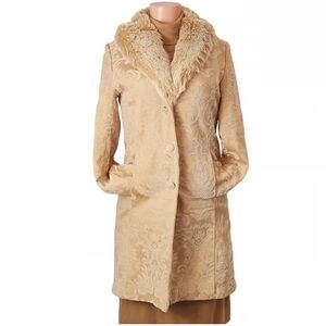 Vintage Y2K Merona Damask Tapestry Faux Fur Removable Collar Penny Lane Coat, XL